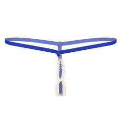 Aislor Herren Perlen String Tanga Unterwäsche Ouvert Slip G-String Sissy Unterhose Offener Schritt Dessous Bikini Briefs mit Kunstperlen O-Ring Blau OneSize von Aislor