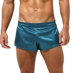 Aislor Herren Satin Shorts Low Waist Boxershorts Einfarbig Unterhosen Unterwäsche Elastisch Nachtwäsche Blaugrün XL von Aislor