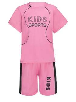 Aislor Kinder Sport Set Jungen Sport Kleidung Mädchen Zweiteiler Kurz Fußballuniform Loose Fit Trainingsanzug Kurze Ärmel Trikot Mit Shorts Sportanzug A Rosa 122-128 von Aislor