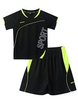 Aislor Kinder Sport Set Jungen Sport Kleidung Mädchen Zweiteiler Kurz Fußballuniform Loose Fit Trainingsanzug Kurze Ärmel Trikot Mit Shorts Sportanzug A Schwarz 146-152 von Aislor