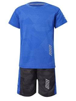 Aislor Kinder Sport Set Jungen Sport Kleidung Mädchen Zweiteiler Kurz Fußballuniform Loose Fit Trainingsanzug Kurze Ärmel Trikot Mit Shorts Sportanzug Zb Blau 104-110 von Aislor