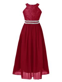 Aislor Mädchen Chiffon Kleid Kinder Prinzessin Kleider Abendkleid Ballkleid lang Ärmellos Partykleid Maxikleid Spitzenkleid Hochzeit Geburtstag Z Burgundy 158-164 von Aislor