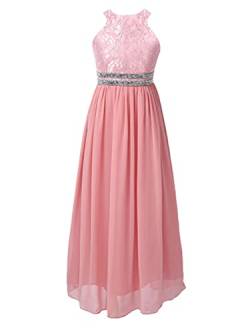 Aislor Mädchen Chiffon Kleid Kinder Prinzessin Kleider Abendkleid Ballkleid lang Ärmellos Partykleid Maxikleid Spitzenkleid Hochzeit Geburtstag Z Rosa 170-176 von Aislor