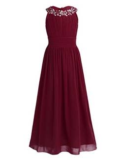 Aislor Mädchen Kleid Festlich Kinder Prinzessin Chiffon Kleider Lang Ärmellos Abendkleid Neckholder Partykleid mit Strass Hochzeits- Geburtstagskleid Burgundy 10 Jahre von Aislor