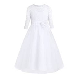 Aislor Mädchen Kleider Halbe Ärmel Abendkleid Hochzeit Spitze Taufkleid Kinder Prinzessin Party Kleid Blumenmädchenkleid Gr. 110-164 Weiß 140 von Aislor