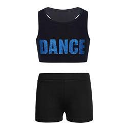 Aislor Mädchen Tanz Sport Outfit Sportswear Teenager Zweiteiler Racerback Crop Tops Rackeback Tops mit Shorts Tanzbekleidung Hip Hop Gr. 110-140 Blau 134-140 von Aislor