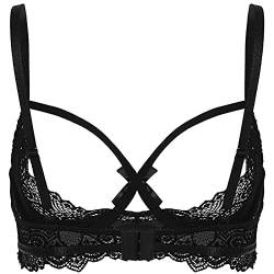 Aislor Offene Brust BH Damen Hebe BH Ouvert Spitze Dessous mit Bügel Brustfreie Dessous Busenfrei Sex Reizwäsche Erotik Unterhemd Bra Top Schwarz M von Aislor