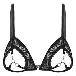 Aislor Offene Brust BH Damen Hebe BH Ouvert Spitze Dessous mit Bügel Brustfreie Dessous Busenfrei Sex Reizwäsche Erotik Unterhemd Bra Top Schwarz mit Ketten 3XL von Aislor