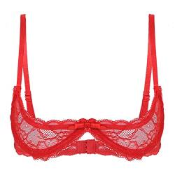 Aislor Offene Brust BH Damen Hebe BH Ouvert Spitze Dessous mit Bügel Brustfreie Dessous Busenfrei Sex Reizwäsche Erotik Unterhemd Bra Top Z Rot XL von Aislor