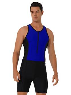 Aislor Stylische Herren Schwimmanzug Kurzarm und Ärmellos Badeanzug mit Farbblock Rashguard Surfanzug Tauchanzug Badebekleidung U Königsblau M von Aislor