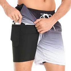 Aisprts Badehose Herren Badeshorts mit Kompressionsfutter 2 in 1 Atmungsaktiv Elastisch Herren Schwimmhose Boardshorts Strandshorts mit 2 Reißverschlusstaschen von Aisprts