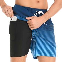 Aisprts Badehose Herren Badeshorts mit Kompressionsfutter 2 in 1 Atmungsaktiv Elastisch Herren Schwimmhose Boardshorts Strandshorts mit 2 Reißverschlusstaschen von Aisprts