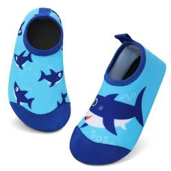 Aisprts Badeschuhe Kinder Wasserschuhe Mädchen Jungen, rutschfeste Barfuß Schwimmschuhe Aquaschuhe Strandschuhe für Baby Baden, Wasser Spielen, Blau Hai, 30/31 EU von Aisprts