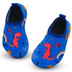 Aisprts Badeschuhe Kinder Wasserschuhe Mädchen Jungen, rutschfeste Barfuß Schwimmschuhe Aquaschuhe Strandschuhe für Baby Baden, Wasser Spielen, Blau Kleiner Dinosaurier, 30/31 EU von Aisprts