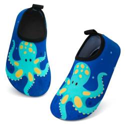 Aisprts Badeschuhe Kinder Wasserschuhe Mädchen Jungen, rutschfeste Barfuß Schwimmschuhe Aquaschuhe Strandschuhe für Baby Baden, Wasser Spielen, Blau Oktopus, 26/27 EU von Aisprts