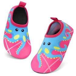 Aisprts Badeschuhe Kinder Wasserschuhe Mädchen Jungen, rutschfeste Barfuß Schwimmschuhe Aquaschuhe Strandschuhe für Baby Baden, Wasser Spielen, Rosa Oktopus, 32/33 EU von Aisprts