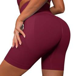 Aisprts Radlerhose Damen Scrunch Butt Hohe Taille Sporthose Damen Kurz Nahtlose Gym Shorts Push Up Kurze Leggings für Sommer Workout Fitness Laufen Yoga, Weinrot, M von Aisprts