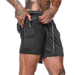 Aisprts Sporthose Herren Kurz, Laufhose Herren Kurz, 2 in 1 Atmungsaktive Schnell Trocknende Kompressionsfutter Kurze Hosen für Sport Laufshorts mit und Tasche, Schwarz, S von Aisprts