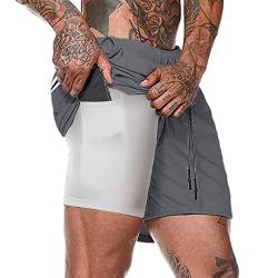 Aisprts Sporthose Herren Kurz, Laufhose Herren Kurz, 2 in 1 Atmungsaktive Schnell Trocknende Kompressionsfutter Kurze Hosen für Sport Trainingsshorts mit und Tasche, Dunkelgrau, S von Aisprts