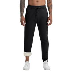 Aisprts Thermo Jogginghose Herren Warme Trainingshose Herren Lang, Dicke Fleece Gefütterte Sporthose, Jogginghose mit 2 Reißverschlusstaschen Elastischer Bund Kordelzug für Winter, T1 Schwarz, XS von Aisprts