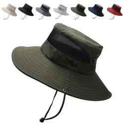 Aisprts Unisex Sonnenhut UV-Schutz Breite Krempe Sommerhut Outdoor Fischerhut Faltbare Bucket Hat mit Atmungsaktivem Mesh und Verstellbarem Kinnriemen, Armeegrün, Einheitsgröße von Aisprts