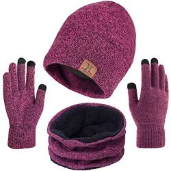 Aisprts Wintermütze Herren Mütze Schal Handschuh-Sets, Touchscreen Handschuhe Beanie Warme Mütze Strickmütze Winterschal Herren mit Fleecefutter von Aisprts