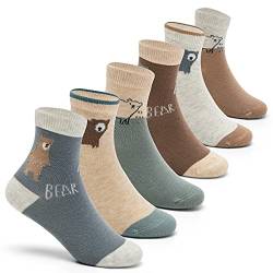 6 Paare Jungen Baumwollsocken Nahtlose Socken Kinder Bunte Bär-Muster Kindersocken 19-22/1-2 Jahre von Aisyee