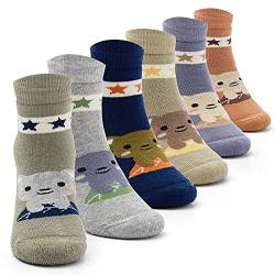 6 Paare Jungen Wintersocken Warme Kindersocken Bär-Muster Baumwoll socken Thermosocken für Kinder 31-34 Sockenlänge 20-22 CM/10-13 Jahre von Aisyee