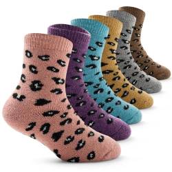 6 Paare Mädchen Socken Kinder Warme Socken Mädchen Wintersocken Leopard Kinder Dicke Thermosocken 23-26/3-5 Jahre von Aisyee