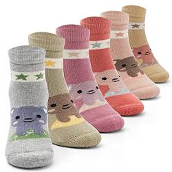 6 Paare Mädchen Wintersocken Kinder Warme Socken Dicke Bär-Muster Baumwoll socken Thermosocken für Mädchen 29-31 Sockenlänge 18-20 CM/8-10 Jahre von Aisyee