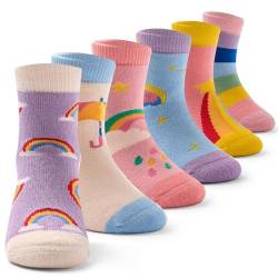 6 Paare Mädchen Wintersocken Kinder Warme Socken Dicke Thermosocken Regenbogen socken Mädchen Baumwollsocken Kinder 23-26 Fußlänge 14-16 CM/3-5 Jahre von Aisyee