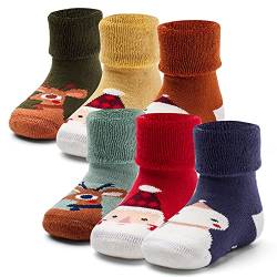 Aisyee 6 Paare Baby Dicke Warme Wintersocken Baby Jungen Mädchen Weihnachtssocken abs Socken Baby Antirutsch Socken 12-24 Monate von Aisyee