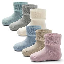Aisyee 6 Paare Baby Stoppersocken Warme Wintersocken Baby abs socken Einfarbig Socken Dicke Baby Antirutsch Socken 12-18 24 Monate von Aisyee