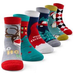 Aisyee 6 Paare Kinder Socken Jungen Mädchen Weihnachtssocken Kinder Warme Socken Jungen Wintersocken Mädchen Dicke Socken 23-26 Fußlänge 14-16 CM/3-5 Jahre von Aisyee