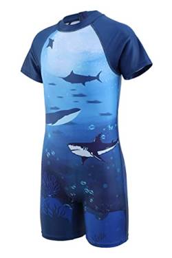 Aisyee Jungen Badeanzug Kinder Kurzarm Badeanzug Jungen Einteiler Bademode Kinder Rashguard Badeanzug 3-14 Jahre, Marineblauer Hai, 11-12 Jahre von Aisyee