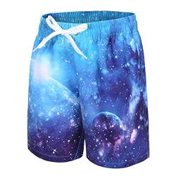 Aisyee Jungen Badehose Kinder Boardshorts Strand schnell trocknend Jungen Badeshorts Alter 5-14 Jahre, Blaues Universum, 11-12 Jahre von Aisyee