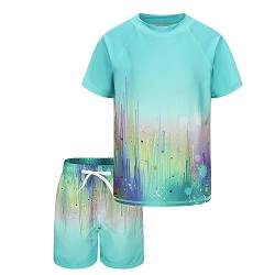 Badeset Jungen Schwimmshirt Jungen 2-teiliges Kurzarm Badeshirt Mit Kinder Boardshorts Jungen UV Shutz Badeanzug Jungen 122 128/7-8 Jahre von Aisyee