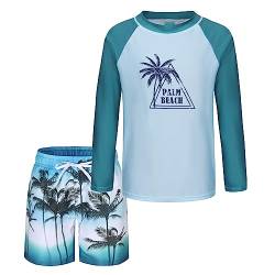 Badeset Jungen Schwimmshirt Jungen 2-teiliges Langarm Badeshirt Mit Kinder Boardshorts Jungen UV Shutz Badeanzug Jungen 110 116/5-6 Jahre von Aisyee