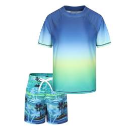 Badeset Jungen Schwimmshirt Jungen Zweiteilig Kurzarm Badeshirt Kinder Boardshorts UV Shutz Jungen Badeanzug Set 104 110/4-5 Jahre von Aisyee