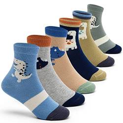 Jungen Baumwolle Crew Socken Kinder Nahtlose Socken Bunte Viertel Socken Multipack 6 Paar, Mix Dinasour 8121B, 5-7 Jahre von Aisyee