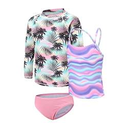 Mädchen Badeanzug 3-teiliges Rashguard Set Kinder Mädchen Badeanzug Set Langarm Rashweste und Shorts Mädchen Tankini Badeset 5-16 Jahre, Neon Kokosbaum, 5-6 Jahre von Aisyee