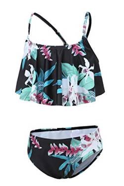 Mädchen Badeanzug Bikini Kinder Zweiteiliger Badeanzug UPF 50+ Sonnenschutz Bademode Gr. 11-12 Jahre, Schwarzes Bikini-Set von Aisyee
