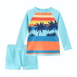 UV Badeshirt Jungen Zweiteilig Langarm Schwimmshirt Kinder Badeshorts Junge Badeset Kinder Badeanzug Set 104 110/4-5 Jahre von Aisyee