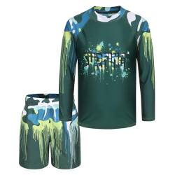 UV Schwimmshirt Jungen 2-teiliges Langarm Badeshirt Mit Kinder Boardshorts Jungen UV Shutz Badeanzug Set 152 158/13-14 Jahre von Aisyee