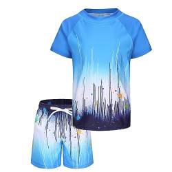 UV Schwimmshirt Jungen Zweiteilig Kurzarm Badeshirt Kinder Badeshorts Jungen Badeanzug Set 116 122/6-7 Jahre von Aisyee