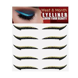 Glitzer-Eyeliner zum Aufkleben,Sofortige selbstklebende Eyeliner-Schablone Sparkle 5 Paar | Einfach anzuwenden, Eyeliner-Werkzeug, Aufkleber-Eyeliner, geflügelte Eyeliner-Schablone für Aisyrain von Aisyrain