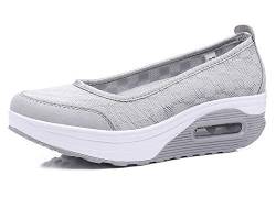 Aitaobao Damen Keilabsatz Laufschuhe Plateau Freizeitschuhe Shape-up Fitness Laufen Atmungsaktiv Mesh Sportschuhe, Grau, 35 EU(CN: 36) von Aitaobao