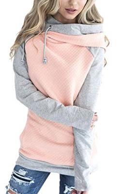 Aitos Pulli Damen Hoodies Damen Pullover Kapuzenpullover Sweatshirt Pulli Zweifarbige Longsleeve Tops Doppelte Kapuzenpulli Casual,A-rosa,L von Aitos