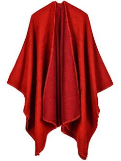 Aivtalk Damen Einfarbig Warm Poncho Cape Umhang Schal für Herbst Winter - Elegant und Chic - Rot 130x150cm von Aivtalk