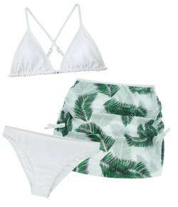Aivtalk Mädchen Bikini Set 3 Stück Schnell Trocknen Schwimmanzug Verstellbar Schultergurte Badeanzug 8-14 Jahre Weiß von Aivtalk